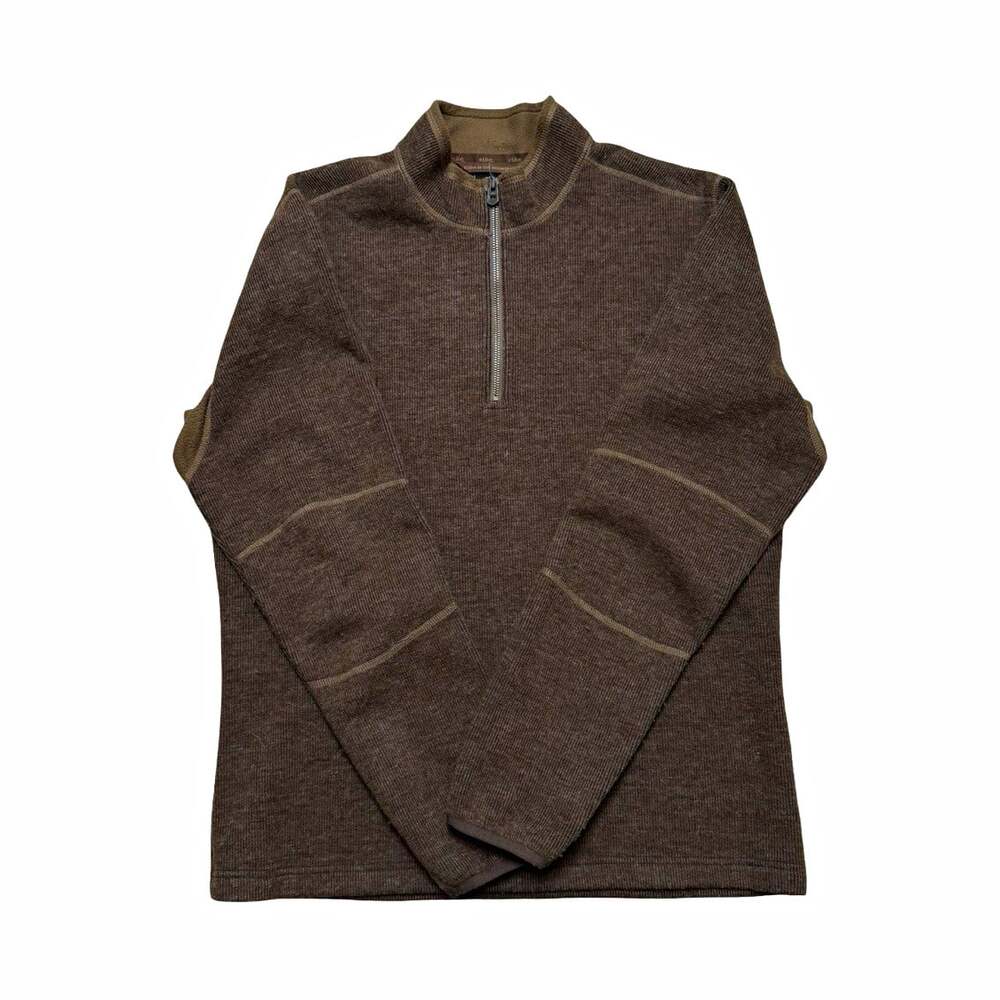 Kuhl Knit Wool Blend Mock Neck 1/4 Zip Pullover Sweater Men’s L Brown Solid